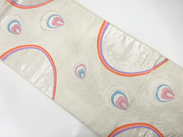 JAPANESE FUKURO OBI / WOVEN PEACOCK FEATHERS